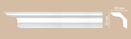 Плинтус потолочный 58х60х2400 мм Decomaster DT 128 из полиуретана белый под покраску Плинтус потолочный 58х60х2400 мм Decomaster DT 128 из полиуретана белый под покраску