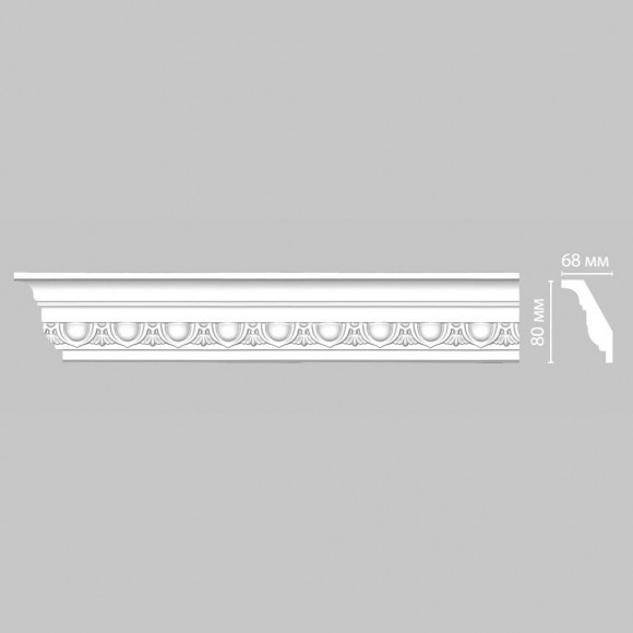 Плинтус DECOMASTER DT-23 (80x48x2400) потолочный с рисунком овалы с декором из полиуретана, белый под покраску