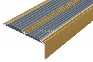 Алюминиевый угол-порог 70х22 с 2-мя резиновыми вставками АУ-70-Антик золото-серый 2,0 м
