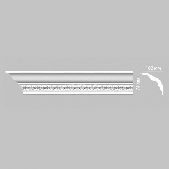 Плинтус DECOMASTER DT-3 (74x102x2400) потолочный с рисунком мелкий классический узор из полиуретана, белый под покраску
