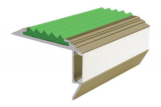 Алюминиевый порог угловой противоскользящий с подсветкой 26х45 мм АУ-45-LED-Анод шампань-зеленый 2,0 м