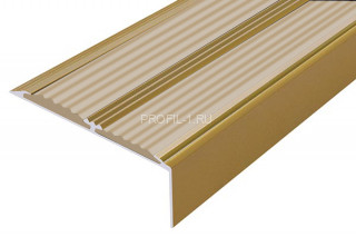 Алюминиевый угол-порог 70х22 с 2-мя резиновыми вставками АУ-70-Антик золото-бежевый 2,0 м