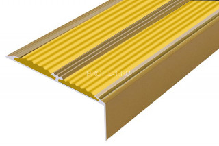 Алюминиевый угол-порог 70х22 с 2-мя резиновыми вставками АУ-70-Антик золото-желтый 2,0 м