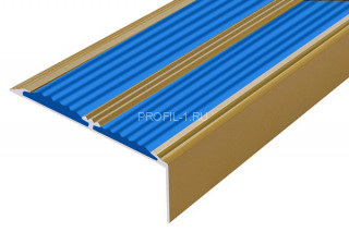 Алюминиевый угол-порог 70х22 с 2-мя резиновыми вставками АУ-70-Антик золото-синий 2,0 м