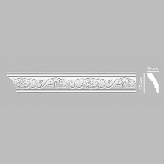 Плинтус DECOMASTER DT-9 (70x35x2400) потолочный с рисунком растительный орнамент из полиуретана, белый под покраску