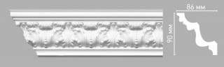 Плинтус DECOMASTER 95027 (90x86x2400) потолочный с рисунком акантовый орнамент из полиуретана, белый под покраску