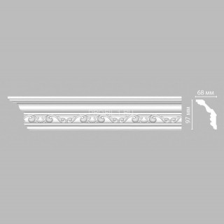 Плинтус DECOMASTER DT-9807 (97x68x2400) потолочный с рисунком классический завиток из полиуретана, белый под покраску
