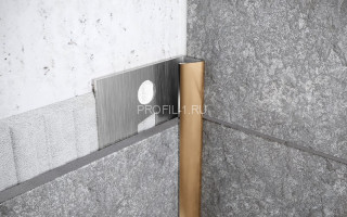 Профиль из нержавеющей стали внутренний угловой закладной со скосом 15 мм Fi 15 GP золото полированное 270 см