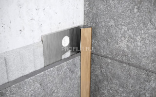 Профиль из нержавеющей стали внутренний угловой закладной со скосом 15 мм Fi 15 GS золото сатинированное 270 см