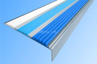 Порог угловой алюминиевый с резиновой вставкой 22х98 мм АУ-98 белый-голубой-синий 3,0 м