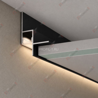 Алюминиевый потолочный теневой профиль с LED подсветкой ПТС-201 черный матовый 2,7 м