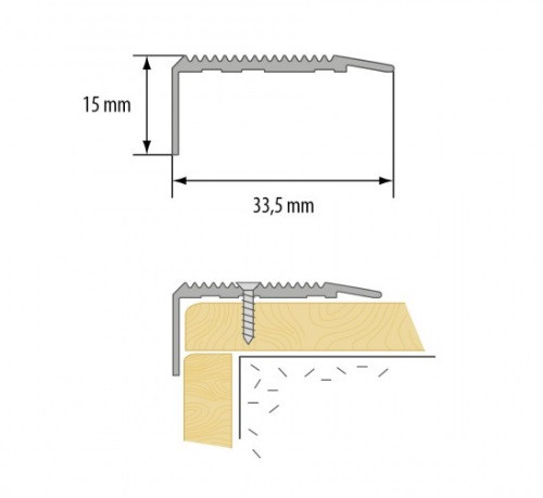 Угол-порог алюминиевый 35х15 с рифлением Cezar LSS 35х15 серебро матовое 1,0 м