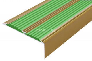 Алюминиевый угол-порог 70х22 с 2-мя резиновыми вставками АУ-70-Антик золото-зеленый 2,0 м