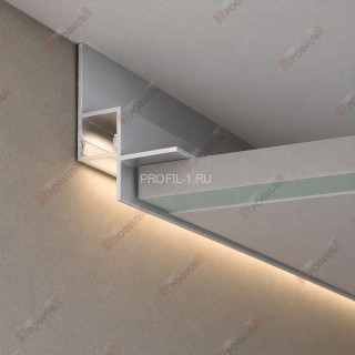 Алюминиевый потолочный теневой профиль с LED подсветкой ПТС-201 серебро матовое 2,7 м
