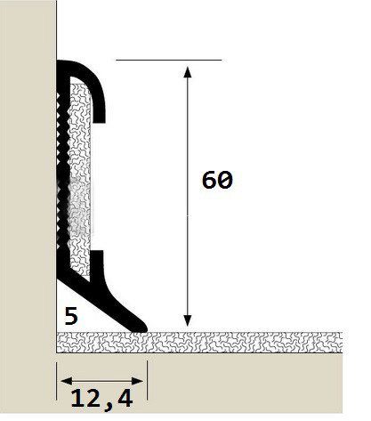 Алюминиевый плинтус для ковролина 60 мм ПТ-9 сырой 3 м