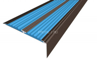 Алюминиевый угол-порог с 2-мя резиновыми вставками 70х22 мм АУ-70-Анод коньяк-голубой 3,0 м