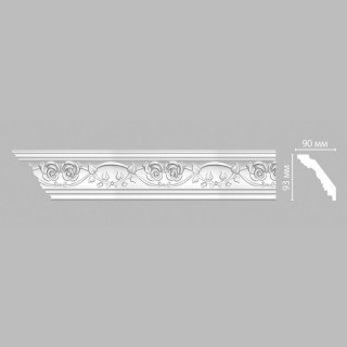 Плинтус DECOMASTER DT-9816 (93x90x2400) потолочный с рисунком вертикальный рельеф из полиуретана, белый под покраску