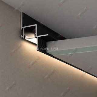 Алюминиевый потолочный теневой профиль с LED подсветкой ПТС-206 черный матовый 2,7 м