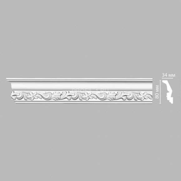 Плинтус DECOMASTER DT-9829 (80x34x2400) потолочный с рисунком розы и листья из полиуретана, белый под покраску