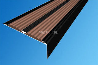 Угловой порог алюминиевый 70х22 с резиновыми вставками АУ-70-Краш черный глянец-коричневый 1,5 м