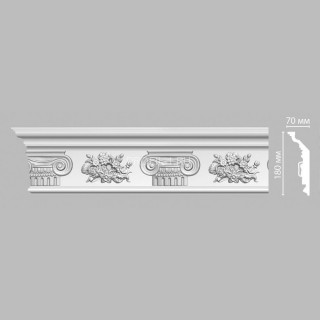 Плинтус DECOMASTER DT-9830 (62x180x2400) потолочный с рисунком колонны с цветами из полиуретана, белый под покраску
