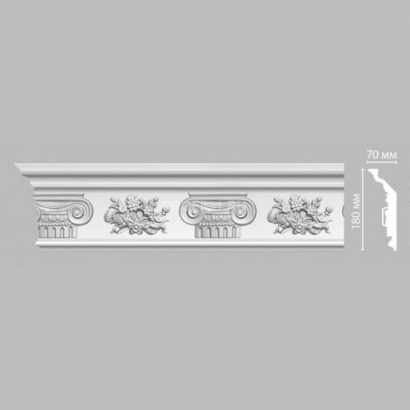 Плинтус DECOMASTER DT-9830 (62x180x2400) потолочный с рисунком колонны с цветами из полиуретана, белый под покраску