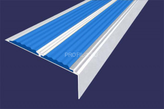 Алюминиевый порог 70х22 мм угловой противоскользящий АУ-70-Анод серебро-синий 3,0 м