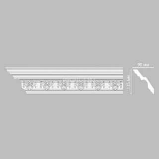 Плинтус DECOMASTER DT-9851 (115x90x2400) потолочный с рисунком мелкий цветочный узор из полиуретана, белый под покраску