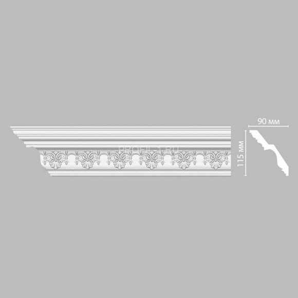 Плинтус DECOMASTER DT-9851 (115x90x2400) потолочный с рисунком мелкий цветочный узор из полиуретана, белый под покраску