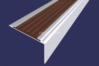 Алюминиевый порог угловой противоскользящий 20х38 мм АУ-38-Анод серебро-коричневый 1,8 м