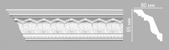 Плинтус потолочный 85х80х2400 мм Decomaster 95024 из полиуретана белый под покраску