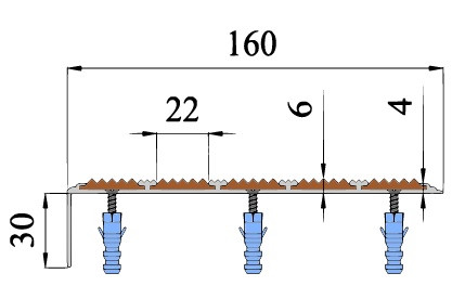 Алюминиевый угловой порог противоскользящий 34х160 мм АУ-160 темно-коричневый 1,5 м