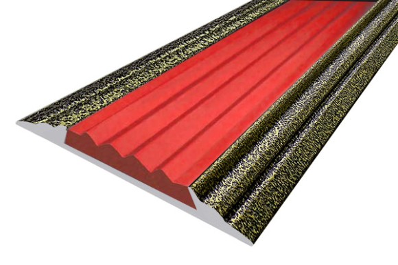 Алюминиевая  полоса с резиновой вставкой 46 мм АП-46-Антик бронза-красный 1,0 м