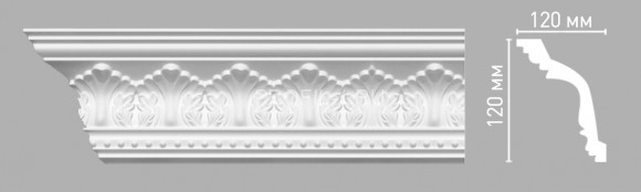 Плинтус потолочный 120х120х2400 мм Decomaster 95025 из полиуретана белый под покраску