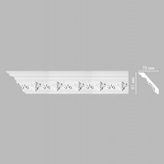 Плинтус DECOMASTER DT-9854 (73x81x2400) потолочный с рисунком веерный узор из полиуретана, белый под покраску
