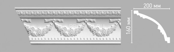 Плинтус потолочный 160х200х2400 мм Decomaster 95026 из полиуретана белый под покраску