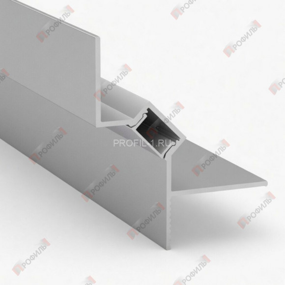 Алюминиевый потолочный теневой профиль с LED подсветкой под углом ПТС-205 серебро матовое 2,7 м