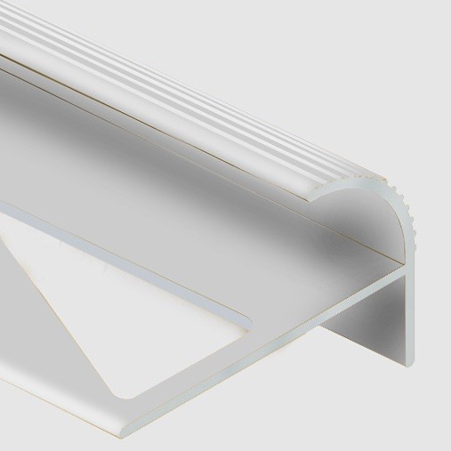 Алюминиевый профиль F-образный округлый с рифлением для ступеней 10 мм PV56-00 натуральный 2,7 м