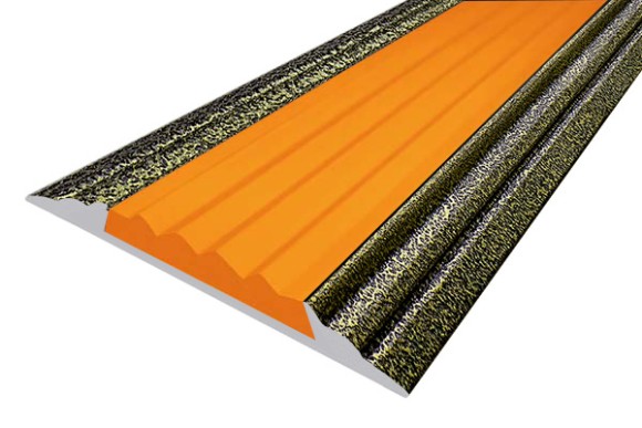 Алюминиевая  полоса с резиновой вставкой 46 мм АП-46-Антик бронза-оранжевый 1,0 м