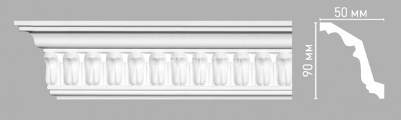 Плинтус потолочный 90х50х2400 мм Decomaster 95028 из полиуретана белый под покраску Плинтус потолочный 90х50х2400 мм Decomaster 95028 из полиуретана белый под покраску