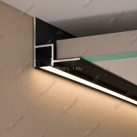 Алюминиевый потолочный теневой профиль с LED подсветкой ПТС-202 черный матовый 2,7 м
