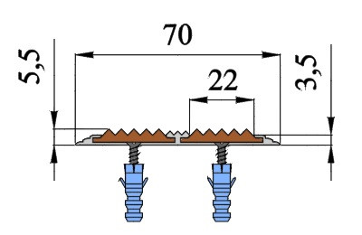 Алюминиевый порог одноуровневый противоскользящий 70 мм АП-70 оранжевый 3,0 м