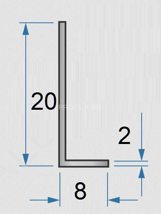 Алюминиевый уголок 8х20х2,0 мм 3м разнополочный