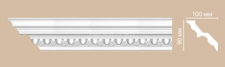 Плинтус потолочный 90х100х2400 мм Decomaster DT 9808 из полиуретана белый под покраску