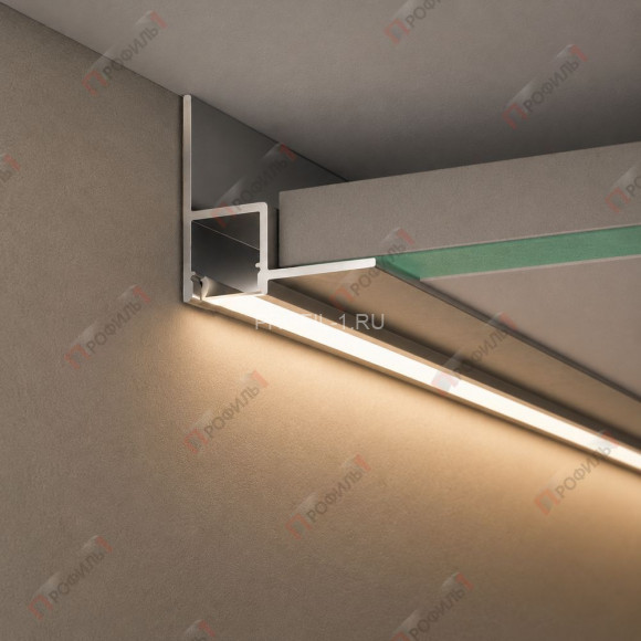 Алюминиевый потолочный теневой профиль с LED подсветкой ПТС-202 серебро матовое 2,7 м Алюминиевый потолочный теневой профиль с LED подсветкой ПТС-202 серебро матовое 2,7 м