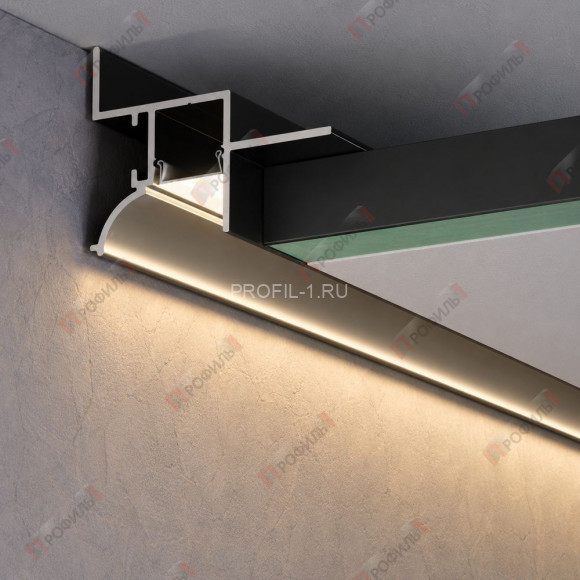 Алюминиевый потолочный теневой профиль с LED подсветкой ПТС-207 черный матовый 2,7 м