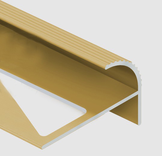 Алюминиевый профиль F-образный округлый с рифлением для ступеней 10 мм PV56-04 золото матовое 2,7 м