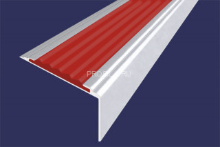 Алюминиевый порог угловой противоскользящий 20х38 мм АУ-38-Анод серебро-красный 1,8 м