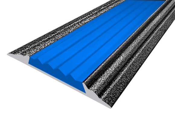 Алюминиевый порог 46 мм с резиновой вставкой одноуровневый АП-46-Антик серебро-синий 2,0 м