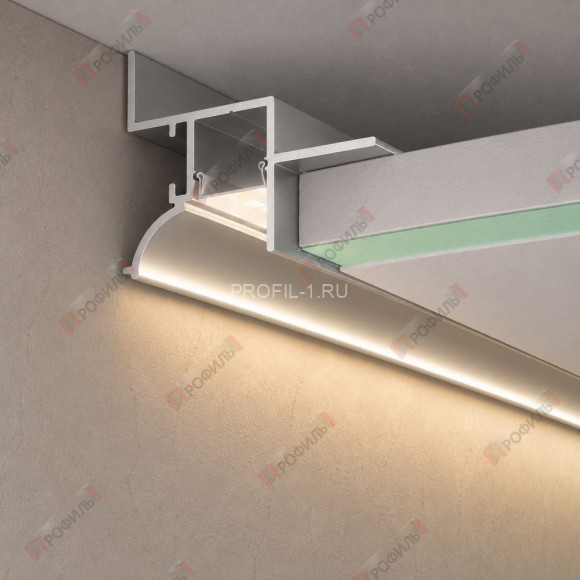Алюминиевый потолочный теневой профиль с LED подсветкой ПТС-207 серебро матовое 2,7 м